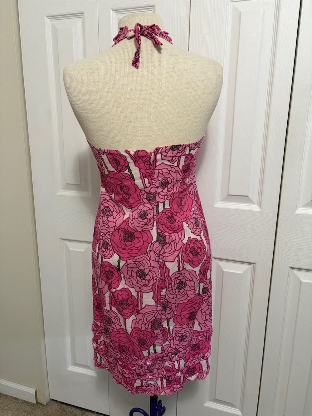 Pink Floral Print Tina Turk Halter Style Dress Size 8 - Picture 6 of 16